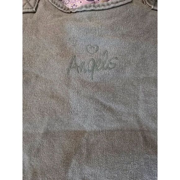 Green Canvas Tote Silver Star Print & Dual Front Buckle Pockets  Angels - Picture 5 of 9